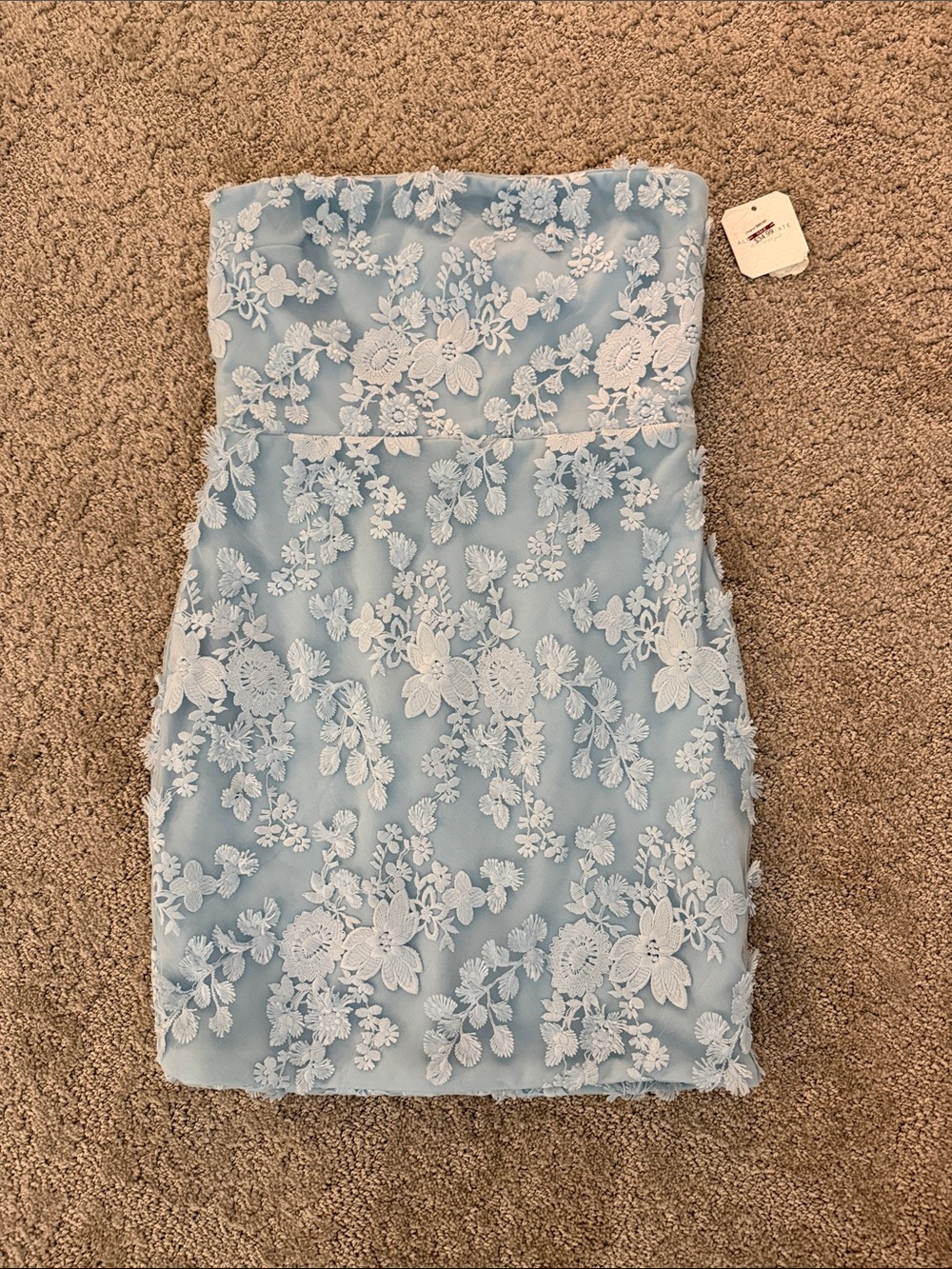 Altar’d State - Light Blue Strapless Lace Floral Mini Dress